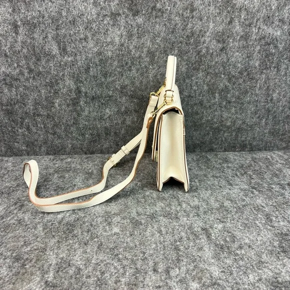 Neiman Marcus Cream Crossbody Bag with Gold Accents Small Leather - Picture 2 of 10
